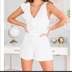 White Do+Be ruffle romper perfect for bride